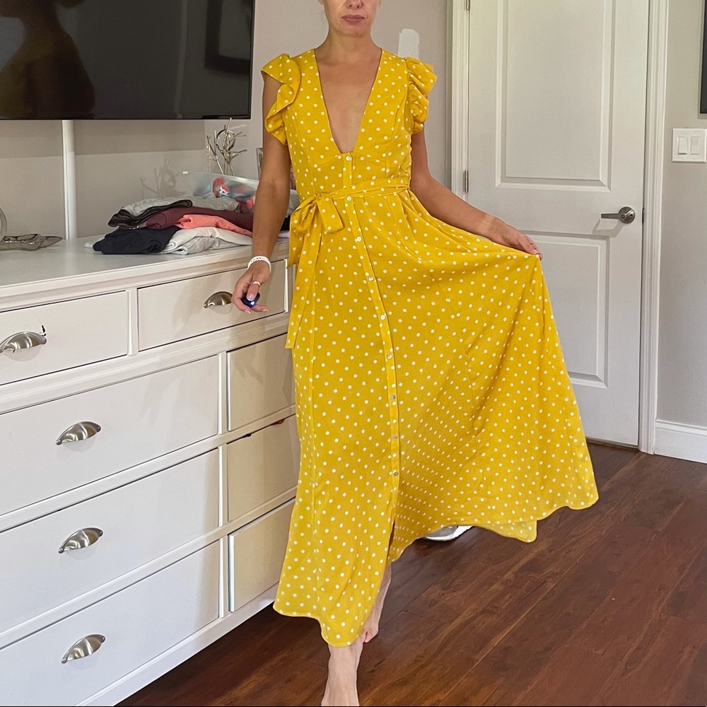 Free The Roses. Yellow Polka Dot Dress. Size S